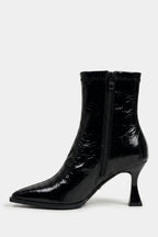 Women’s Leather Pointed Toe High Heel Ankle Boots with Side Zip