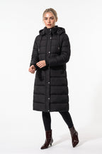 Women's Winter Warm Longline Puffer Coat with Hood and Button Front