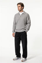 Men's Winter Warm Cable Knit Quarter Zip Polo Jumper