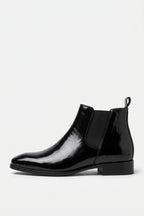Men’s Easy Wear Glossy Leather Chelsea Boots with Low Heel