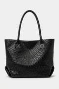 Women’s Spacious Woven Black Leather Tote Bag Large Shoulder Handles