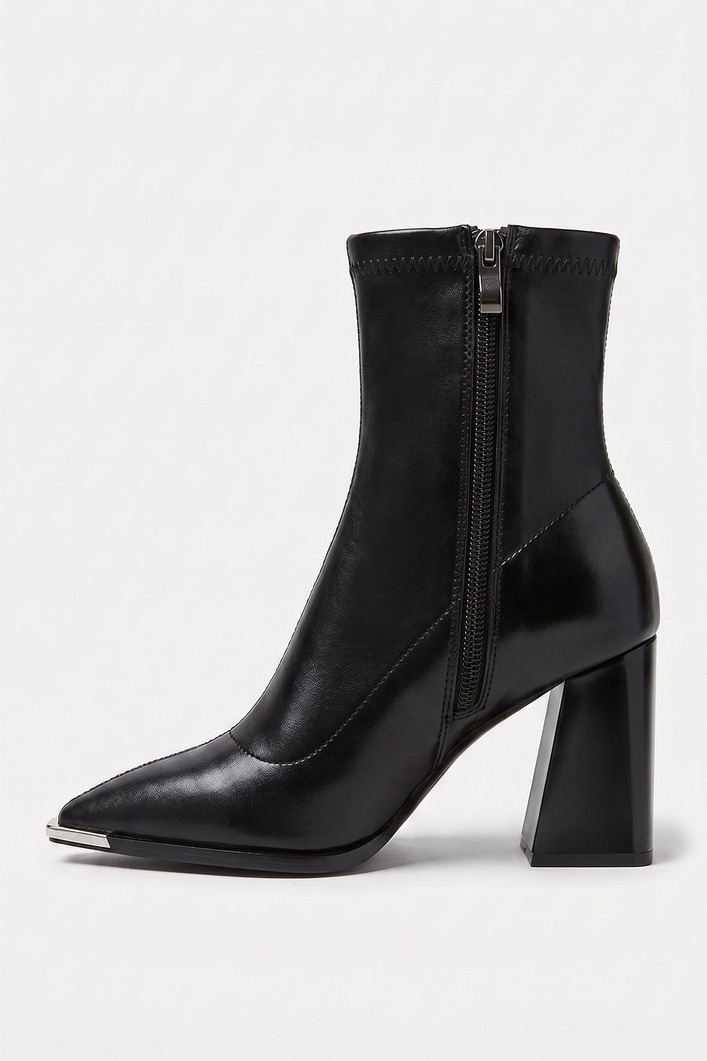 Women's Winter Block Heel Pointed Toe Leather Ankle Boots