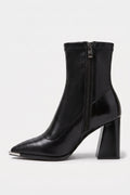 Women's Winter Block Heel Pointed Toe Leather Ankle Boots