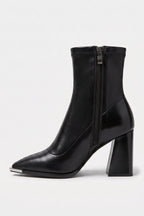 Women's Winter Block Heel Pointed Toe Leather Ankle Boots