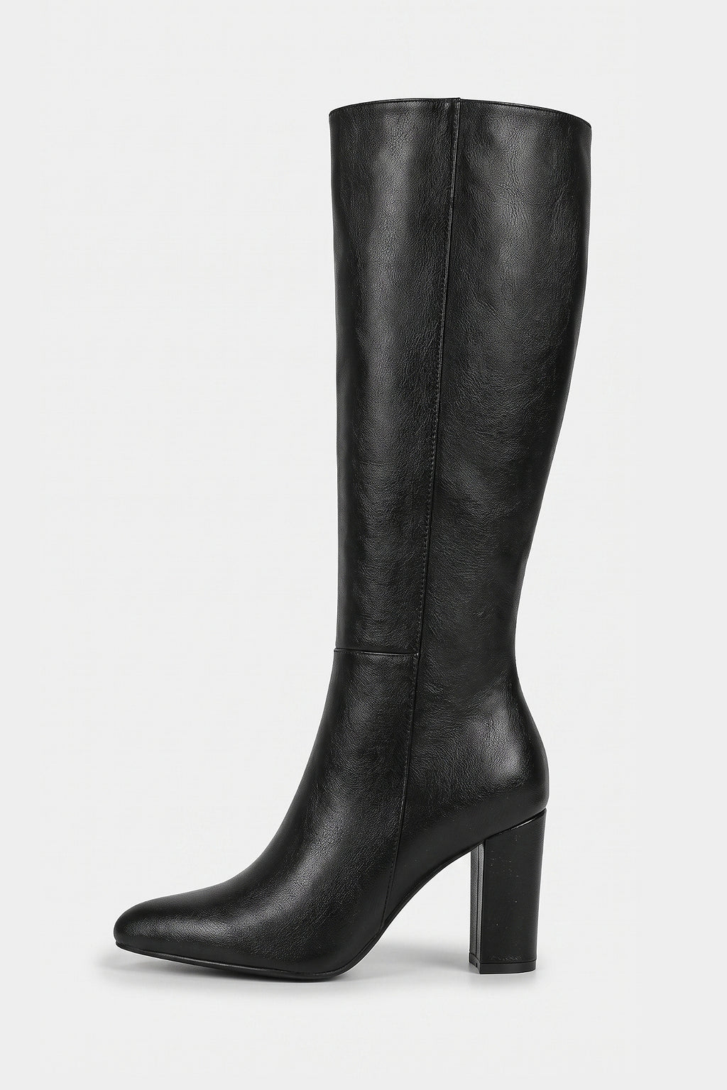 Women’s Winter Versatile Black Leather Knee High Boots with Block Heel