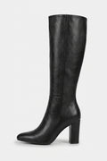 Women’s Winter Versatile Black Leather Knee High Boots with Block Heel
