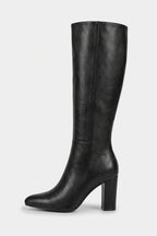 Women’s Winter Versatile Black Leather Knee High Boots with Block Heel