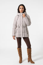 Women's Winter Warm Hooded Puffer Jacket with Adjustable Drawstring Waist