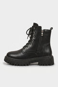 Women’s Winter Lace Up Side Zip Black Ankle Boots