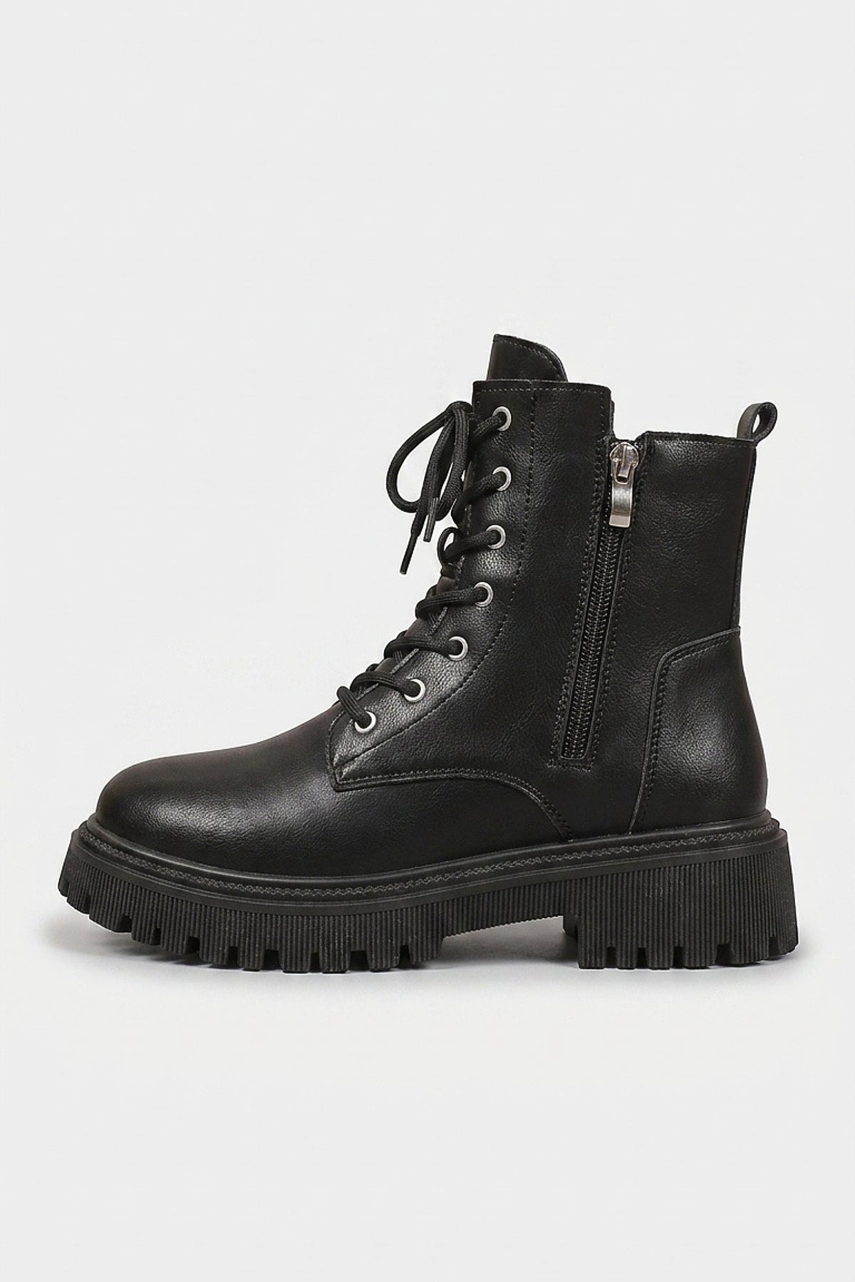 Women’s Winter Lace Up Side Zip Black Ankle Boots