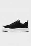 Men’s Comfortable Black Suede Trainers Textured White Sole