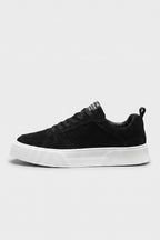 Men’s Comfortable Black Suede Trainers Textured White Sole