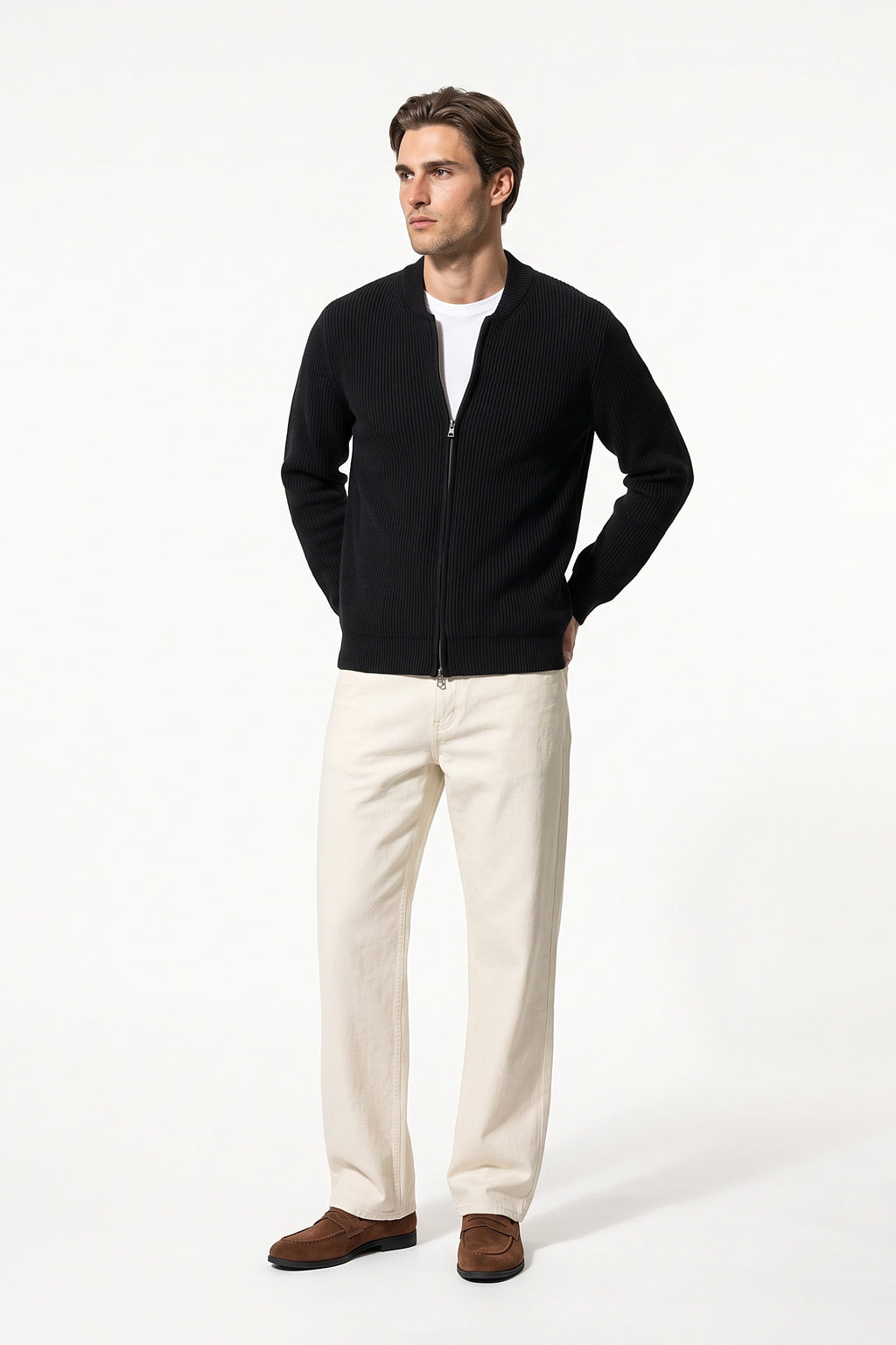 Men’s Winter Warm Ribbed Knit Cardigan Full Zip