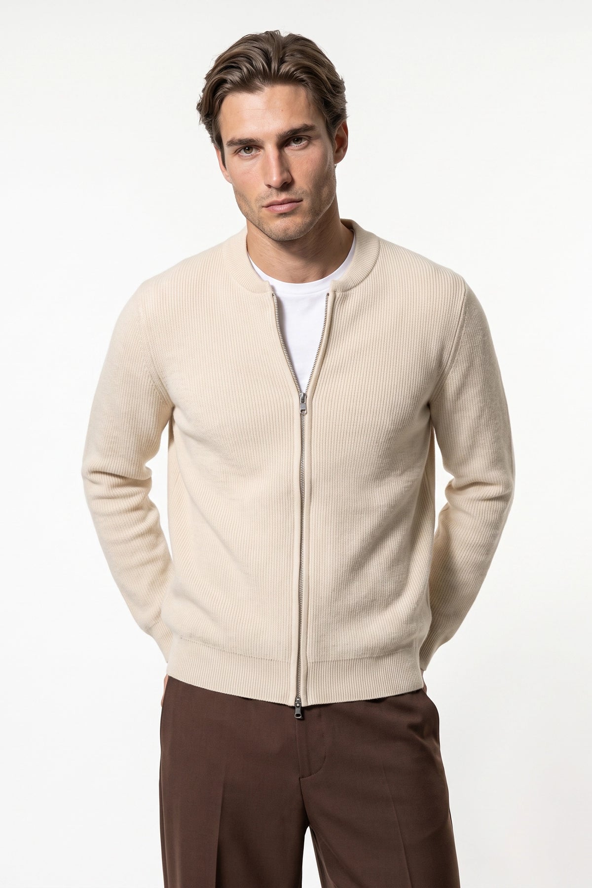 Men’s Winter Warm Ribbed Knit Cardigan Full Zip