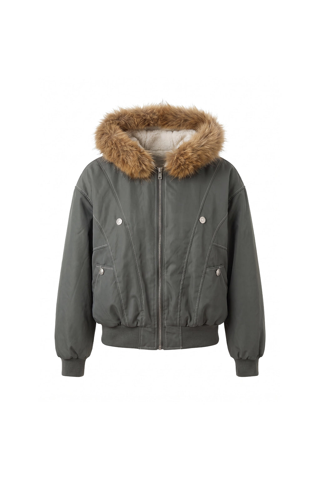 Women's Winter Warm Fleece Lined Bomber Jacket with Faux Fur Hood