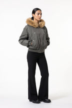 Women's Winter Warm Fleece Lined Bomber Jacket with Faux Fur Hood
