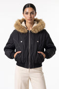 Women's Winter Warm Fleece Lined Bomber Jacket with Faux Fur Hood