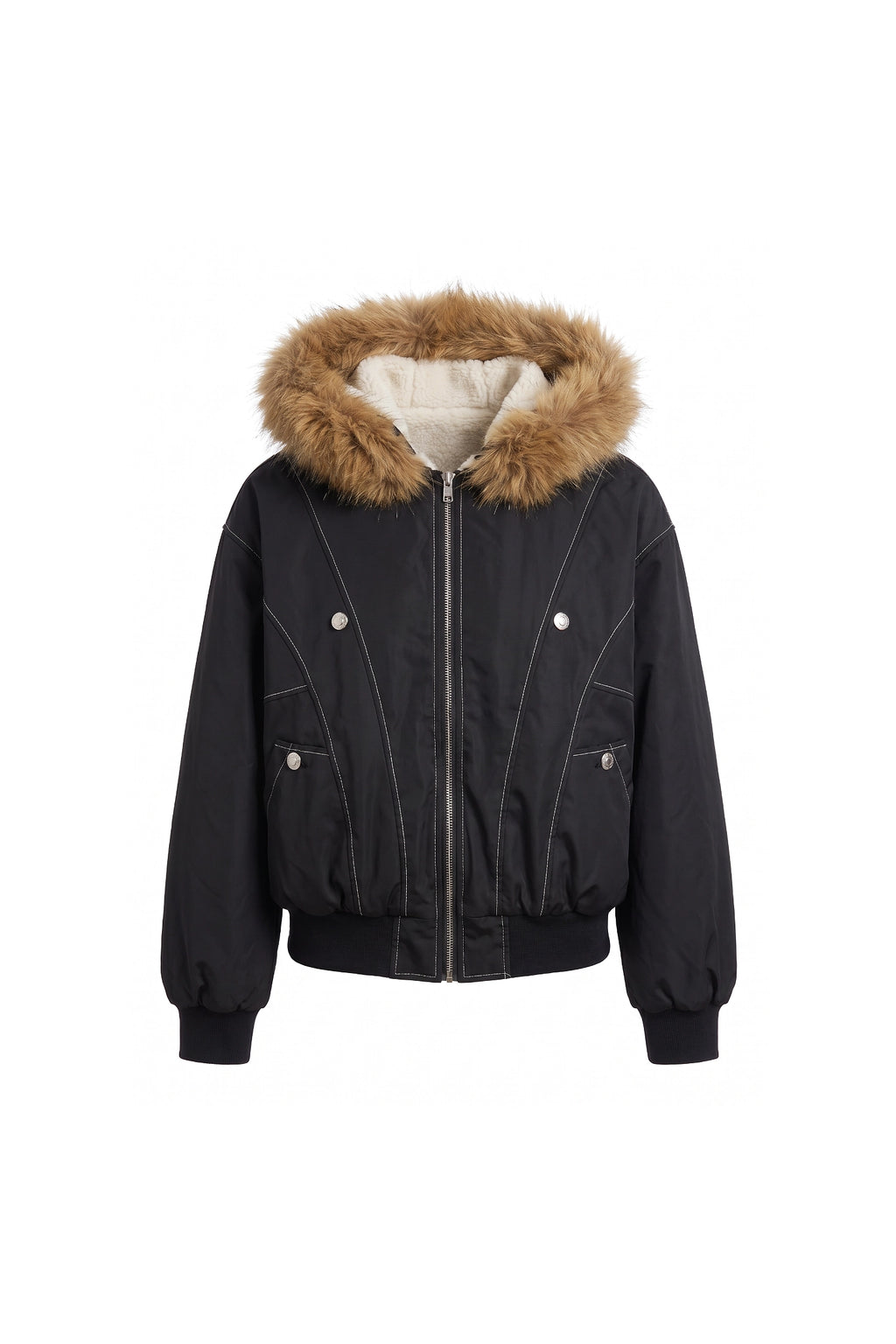Women's Winter Warm Fleece Lined Bomber Jacket with Faux Fur Hood