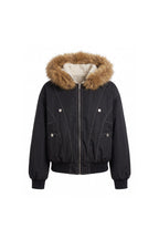 Women's Winter Warm Fleece Lined Bomber Jacket with Faux Fur Hood