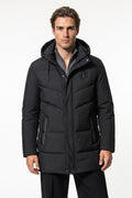 Men’s Winter Warm Longline Puffer Coat with Hood and High Collar