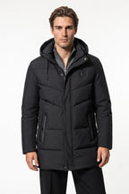 Men’s Winter Warm Longline Puffer Coat with Hood and High Collar