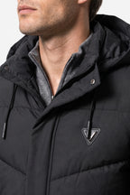 Men’s Winter Warm Longline Puffer Coat with Hood and High Collar