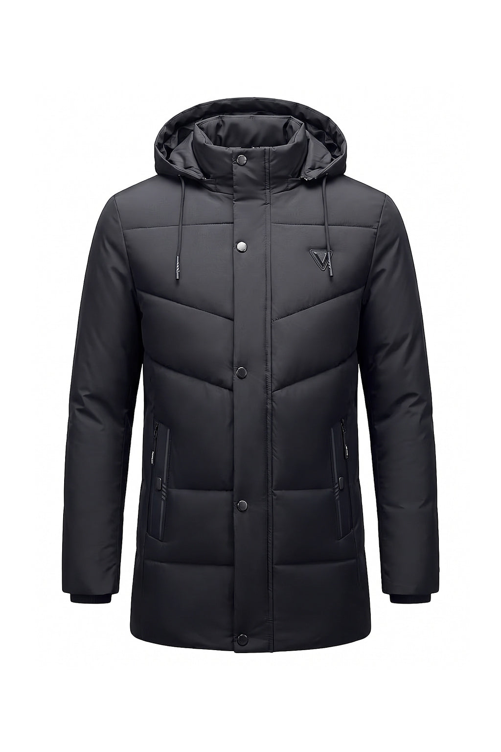 Men’s Winter Warm Longline Puffer Coat with Hood and High Collar