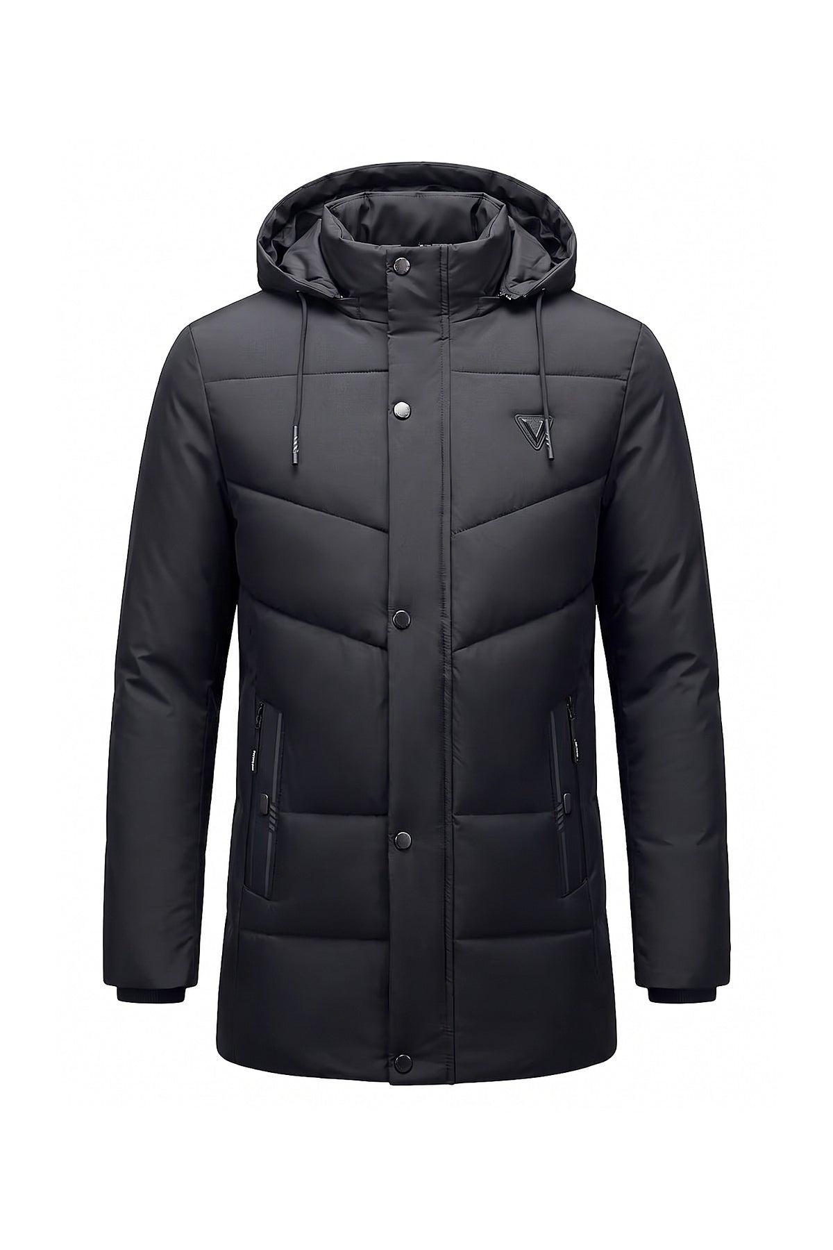 Men’s Winter Warm Longline Puffer Coat with Hood and High Collar
