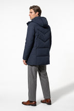 Men’s Winter Warm Longline Puffer Coat with Hood and High Collar