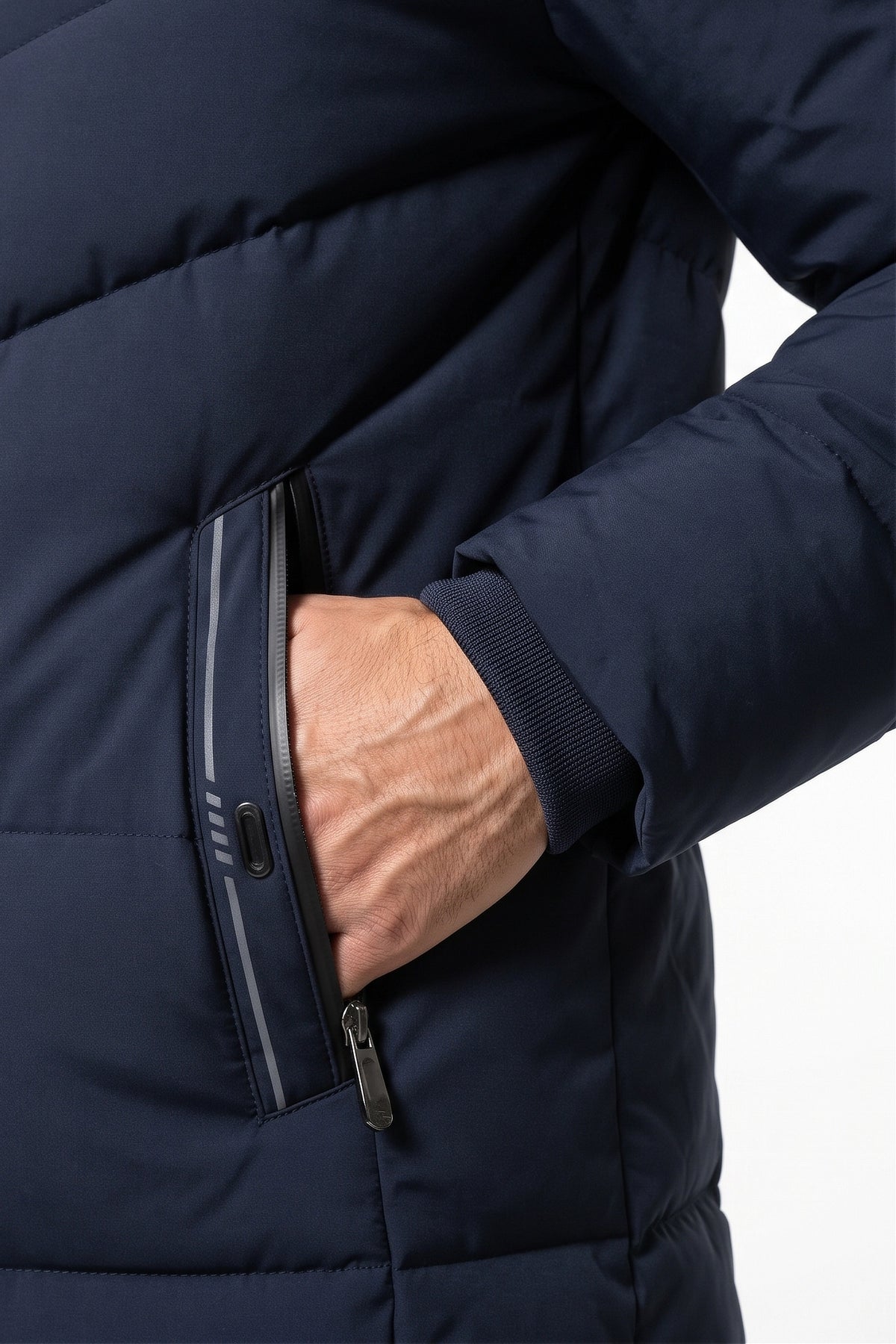 Men’s Winter Warm Longline Puffer Coat with Hood and High Collar