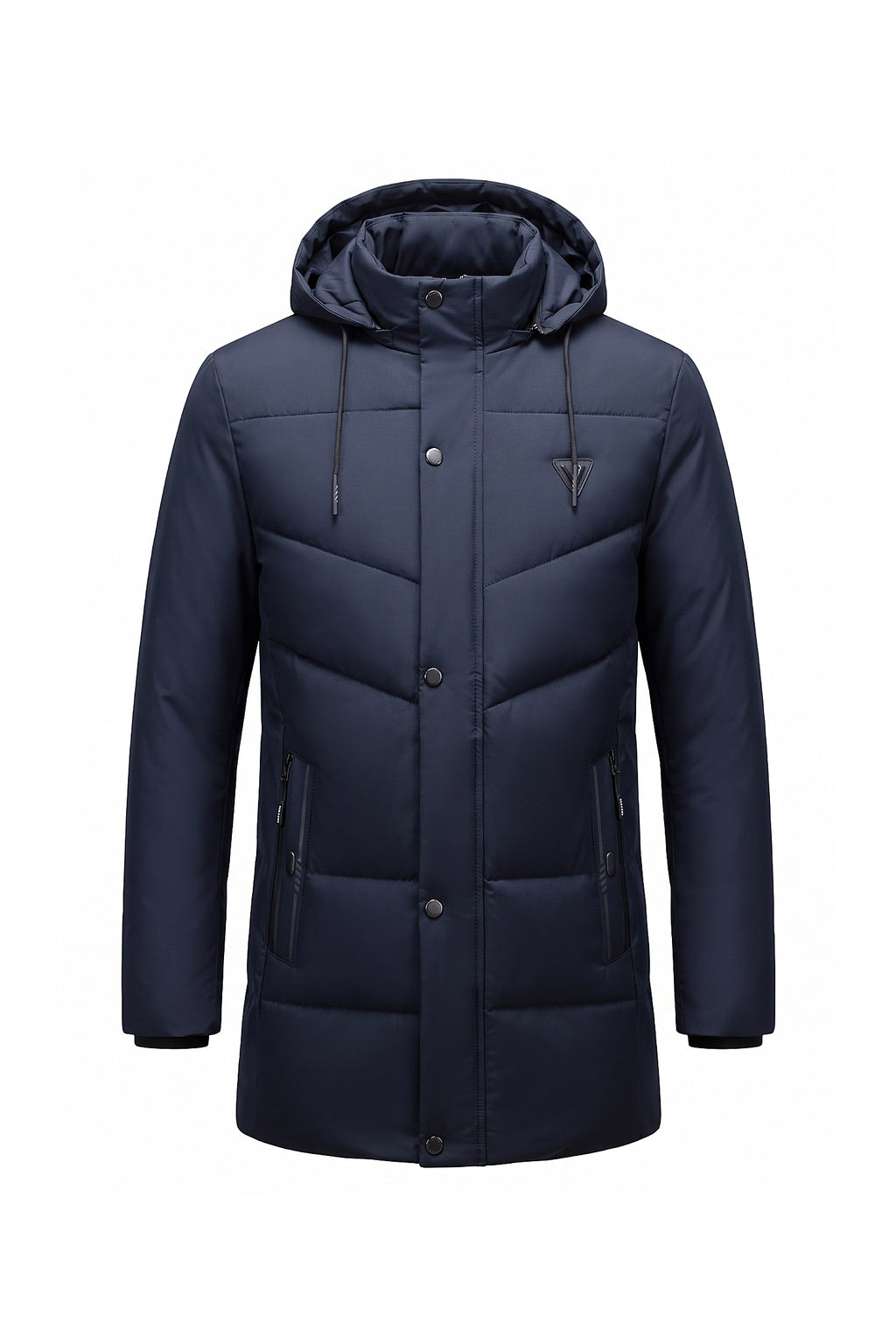 Men’s Winter Warm Longline Puffer Coat with Hood and High Collar