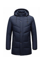 Men’s Winter Warm Longline Puffer Coat with Hood and High Collar
