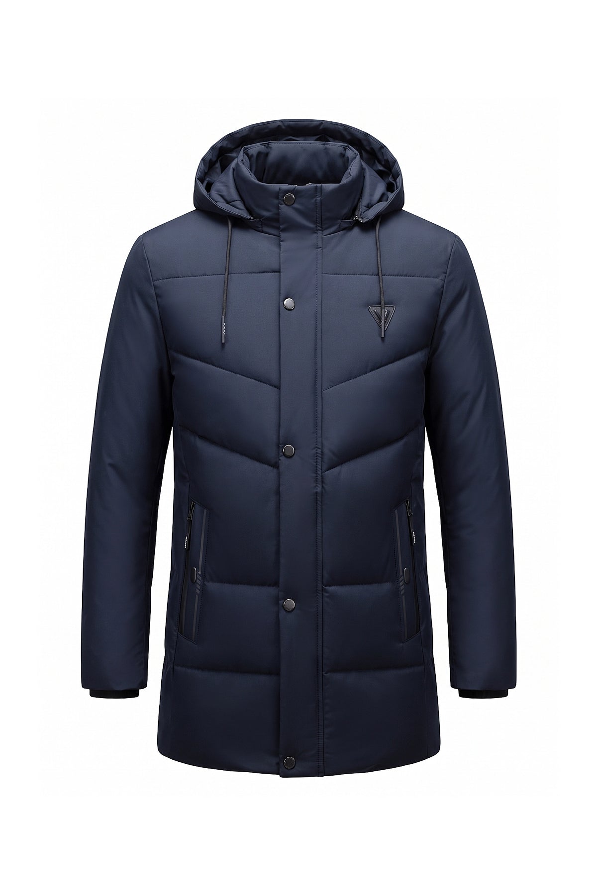 Men’s Winter Warm Longline Puffer Coat with Hood and High Collar
