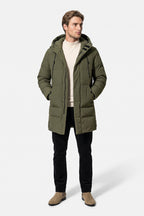 Men’s Winter Warm Longline Puffer Coat with Hood and Full Zip