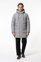 Men’s Winter Warm Longline Puffer Coat with Hood and Full Zip