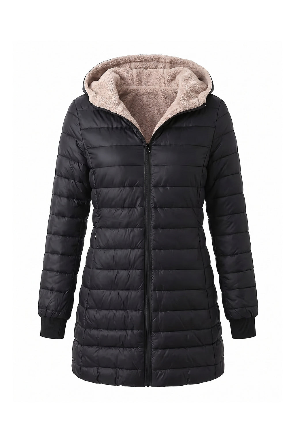 Women’s Winter Warm Fleece Lined Hooded Longline Puffer Coat