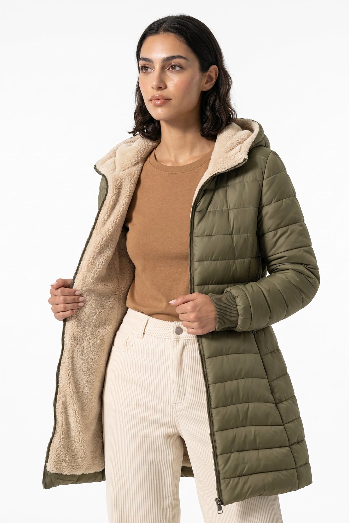 Women’s Winter Warm Fleece Lined Hooded Longline Puffer Coat