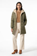 Women’s Winter Warm Fleece Lined Hooded Longline Puffer Coat