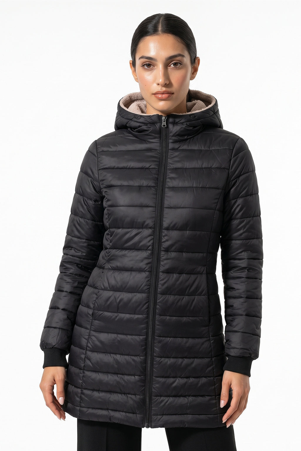 Women’s Winter Warm Fleece Lined Hooded Longline Puffer Coat