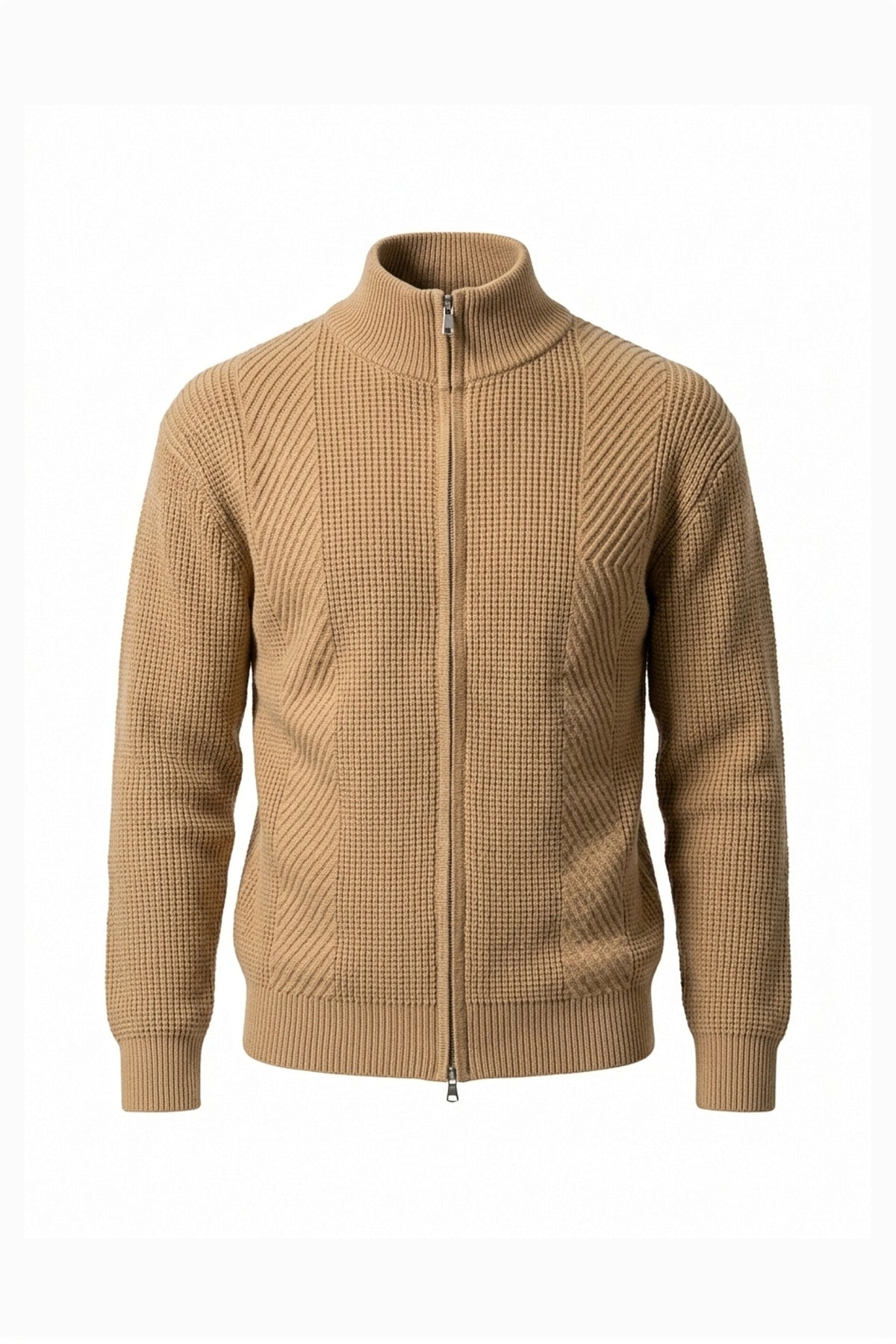 Men’s Winter Warm Textured Knitted Cardigan Stand Collar Full Zip