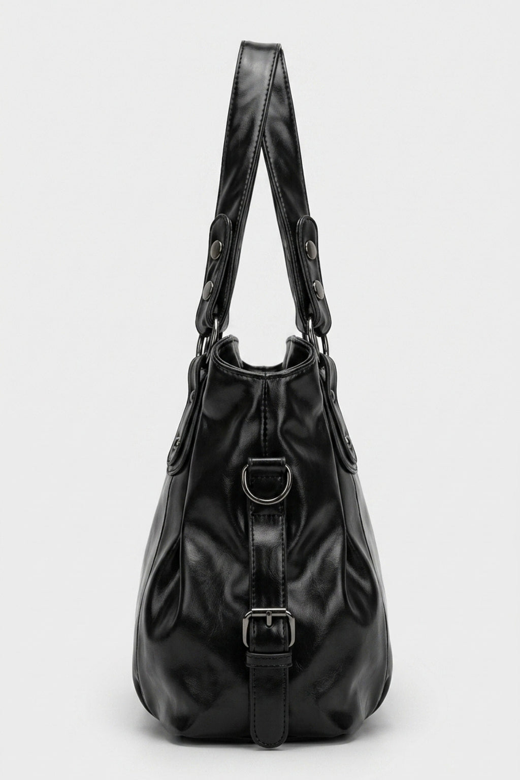 Women's Large Capacity Leather Shoulder Bag with Buckle Handle