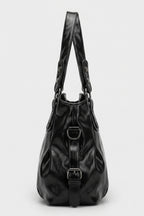 Women's Large Capacity Leather Shoulder Bag with Buckle Handle