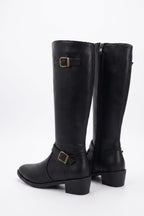 Women’s Winter Easy Wear Leather Knee High Boots with Buckle Detail