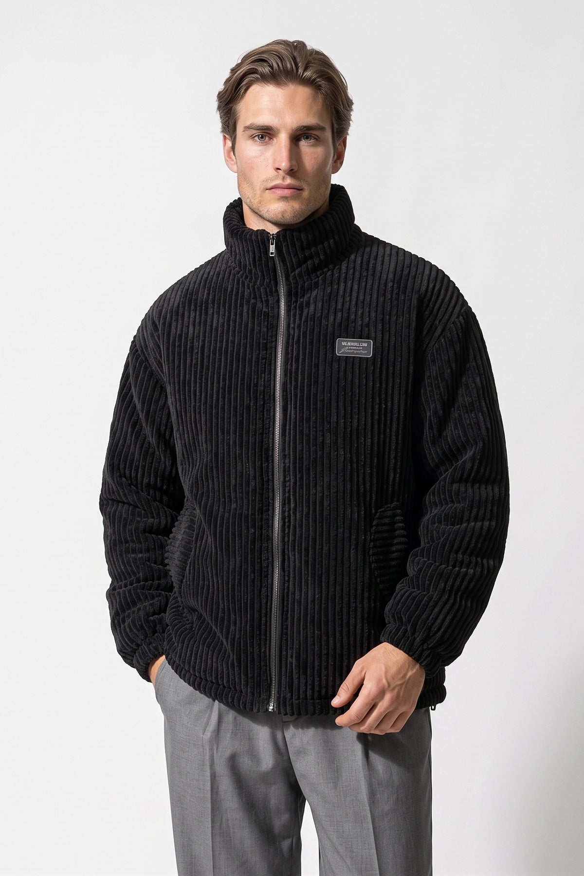 Men's Winter Warm Corduroy Padded Jacket with High Collar