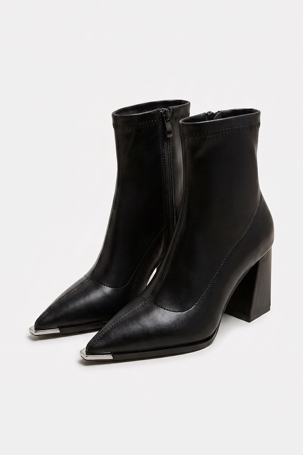 Women's Winter Block Heel Pointed Toe Leather Ankle Boots