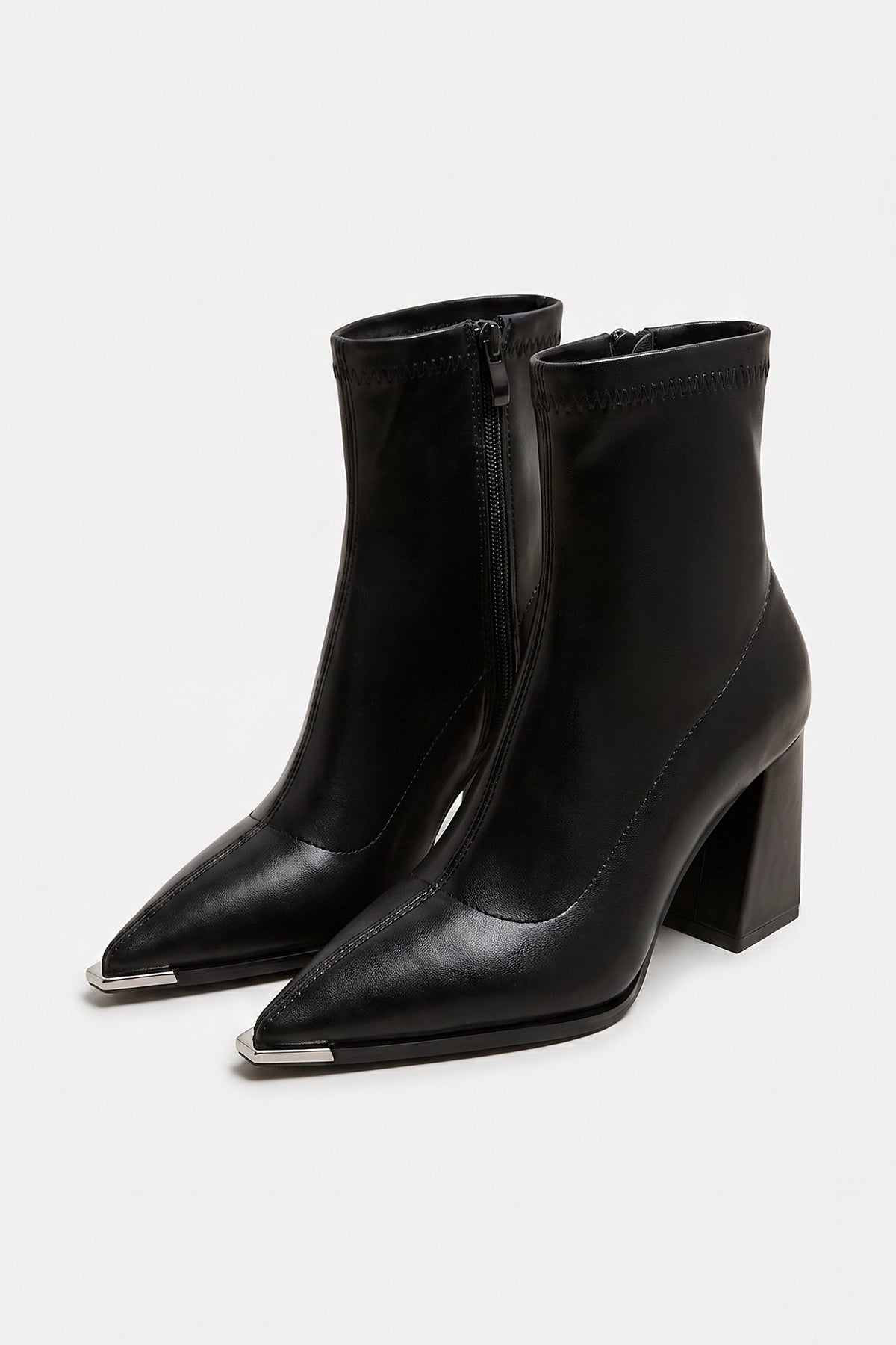 Women's Winter Block Heel Pointed Toe Leather Ankle Boots