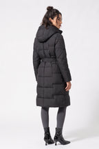 Women's Winter Warm Longline Puffer Coat with Hood and Waist Belt
