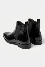 Men’s Easy Wear Glossy Leather Chelsea Boots with Low Heel