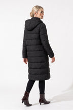 Women's Winter Warm Longline Puffer Coat with Hood and Button Front