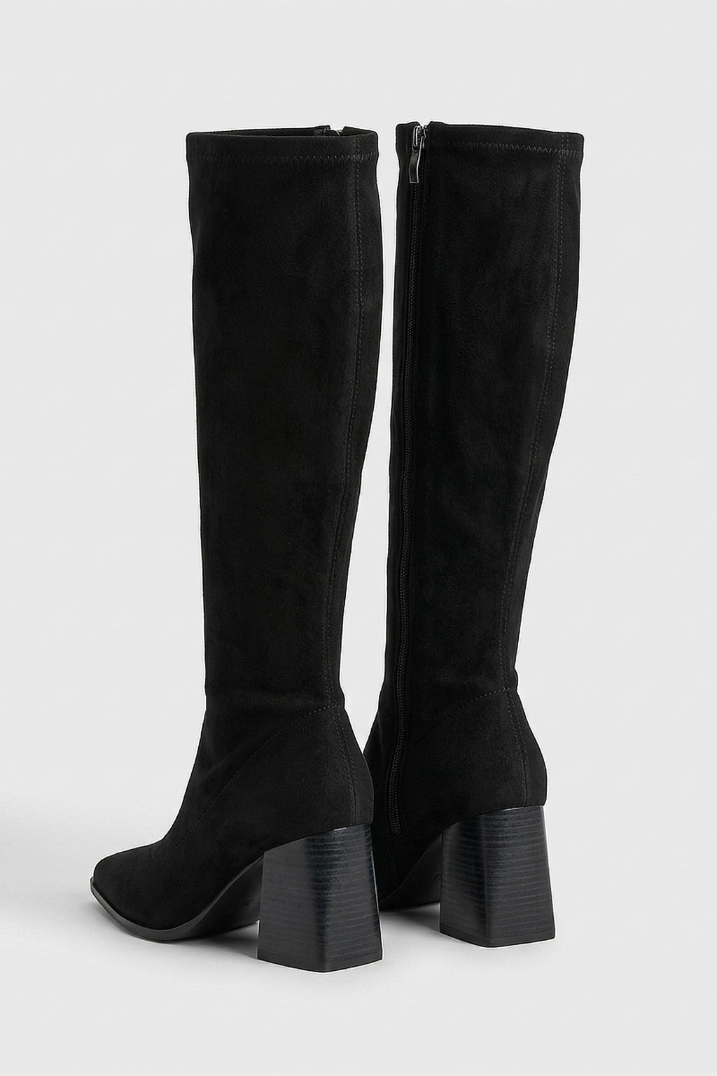 Women's Suede Pointed Toe Knee High Boots with Block Heel